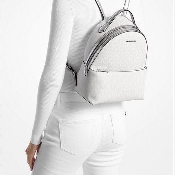 Michael Kors Silver and White Backpack